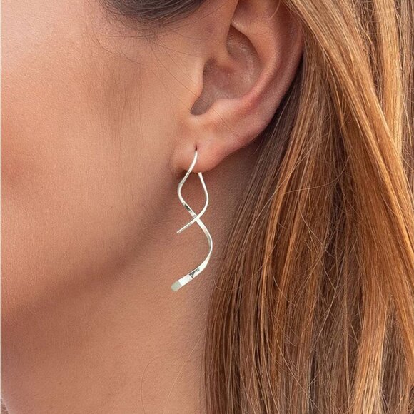 NWOT Spiral Threader Drop Dangle Sterling Silver Earrings Jewelry - Picture 1 of 7